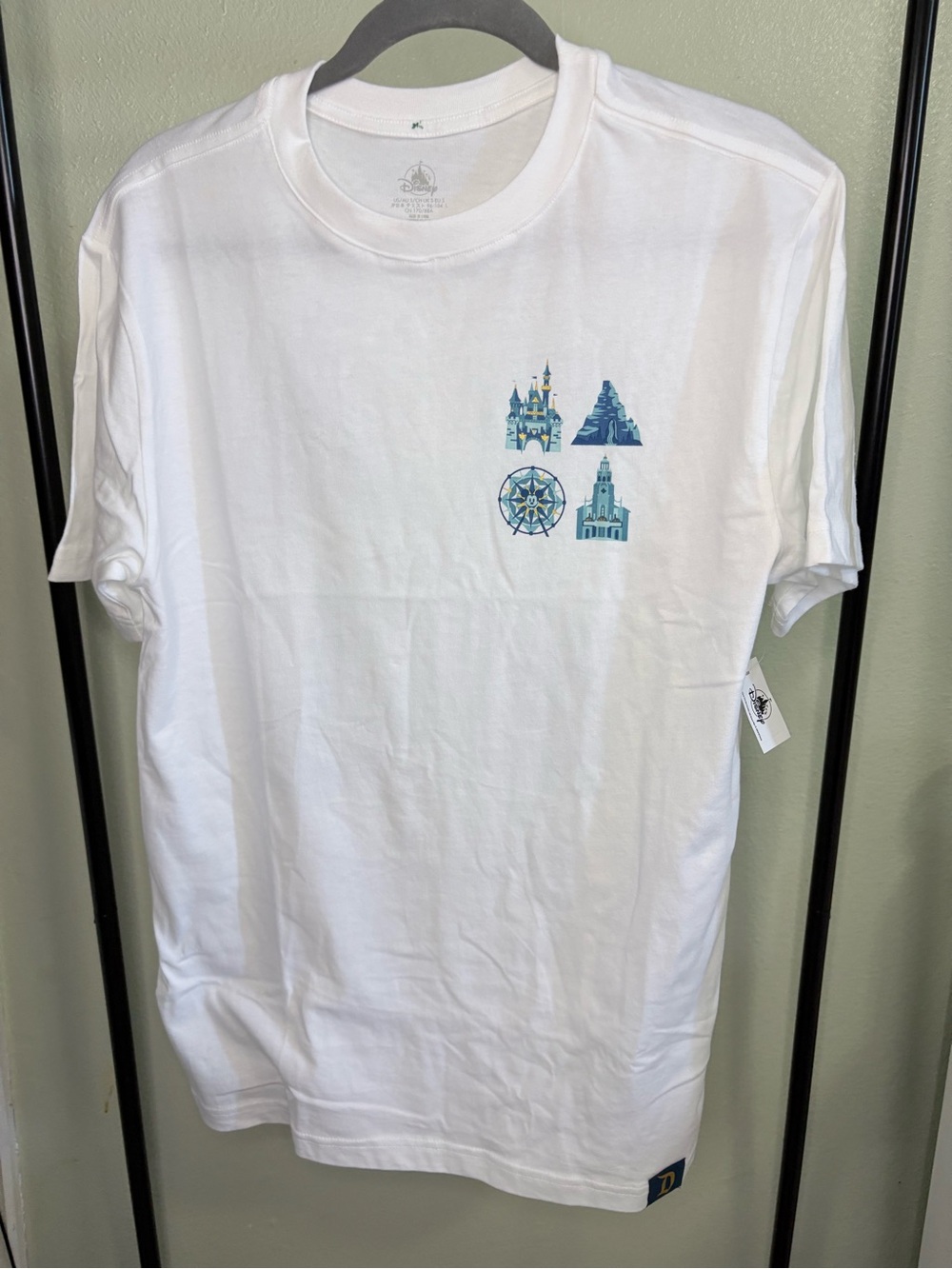 NWT Disneyland Resort White Blue Park Attraction Icons Graphic T-Shirt Size S